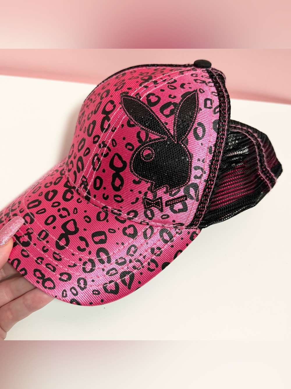 Vintage Y2K mcbling animal print leopard cheetah glitter playboy bunny hat